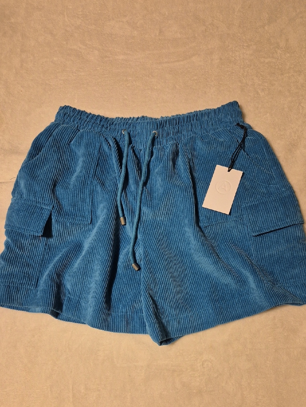 Angel Kiss Blue Corduroy Cargo Shorts with Drawstring